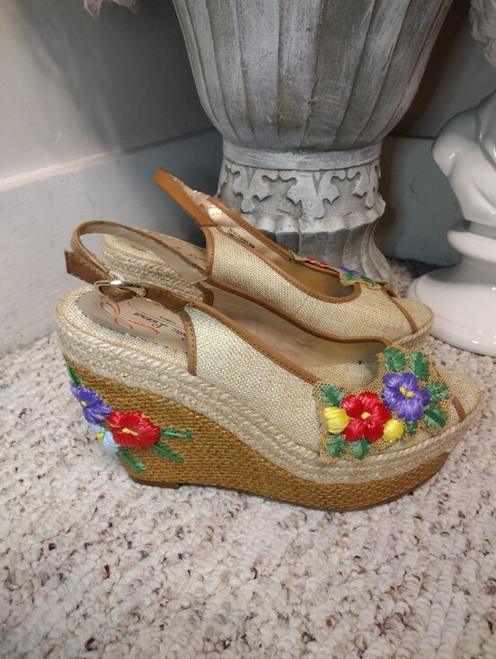 Poetic License Shoes - Poetic License Petal Pusher Floral Decorated Espadrille Platform Wedge Sandals